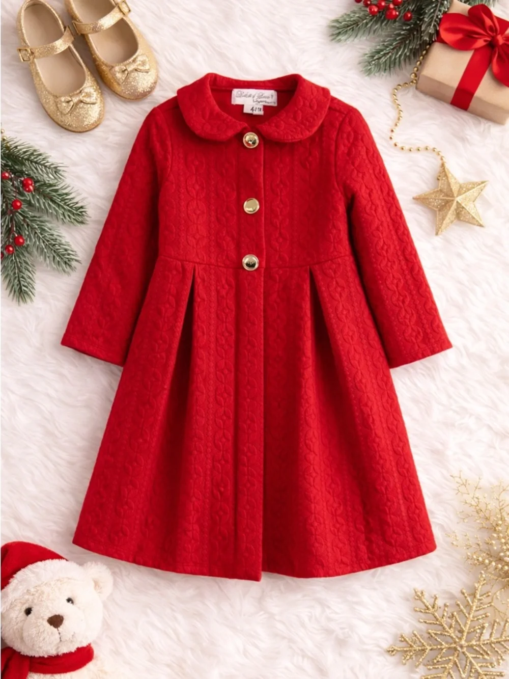 Matching Holiday Toddler Outfit 4T | Red Coat & Plaid Christmas Dress Set